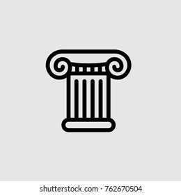 Roman and greek ionic stylized flat column icon. Vector, isolated. Black contour.
