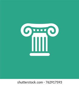 Roman and greek ionic stylized flat white column icon. Isolated, vector illustration. 