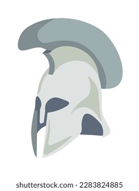 Roman or Greek warrior helmet, isolated equipment for soldier or Spartan in Ancient times. Construction or sculpture, mask of steel or metal, protective covering for man. Vector in flat style