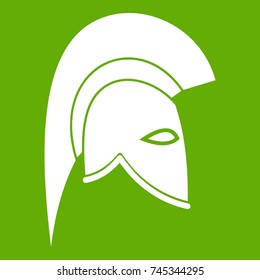 Roman helmet icon white isolated on green background. Vector illustration