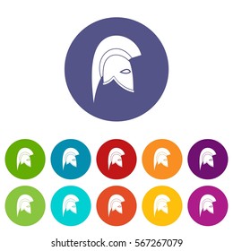 Roman helmet set icons in different colors isolated on white background
