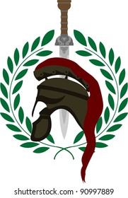 roman helmet and sword. second variant. vector illustration