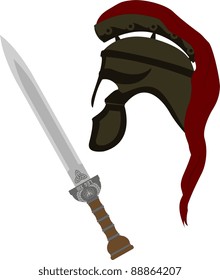 roman helmet and sword. vector illustration