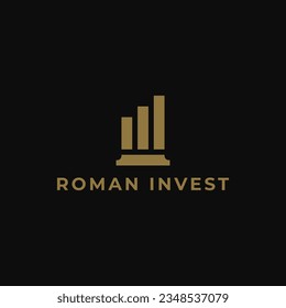 Roman invest logo design with pillar and chart elements