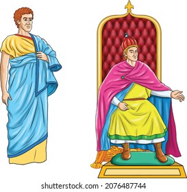 A Roman King Sits On The Throne, Next To Him Is The Minister