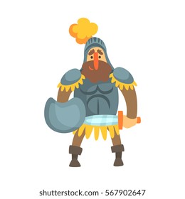Roman Knight With Shield In Skirt Fairy Tale Cartoon Childish Character