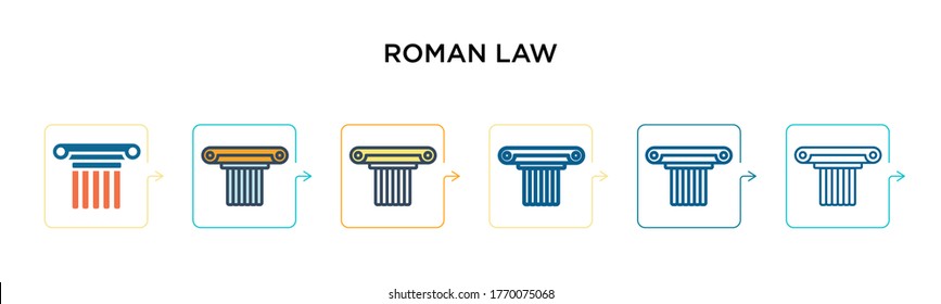 Roman law vector icon in 6 different modern styles. Black, two colored roman law icons designed in filled, outline, line and stroke style. Vector illustration can be used for web, mobile, ui
