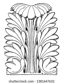 Roman Leaf is shown as a capital of a column in Pantheon, vintage line drawing or engraving illustration.