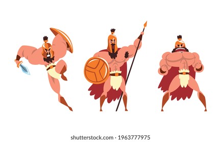 Roman Legionary Fighting with Spear, Ancient Warrior Character in Armour Cartoon Vector Illustration