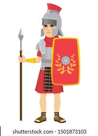 Roman Legionary Soldier Holding Long Spear And Shield