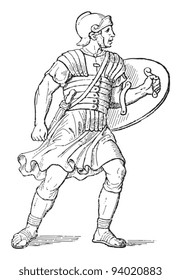 Roman legionary / vintage illustration from Meyers Konversations-Lexikon 1897