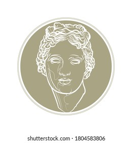 Cabeza de mármol romano de Venus en círculo. Ilustración vectorial.