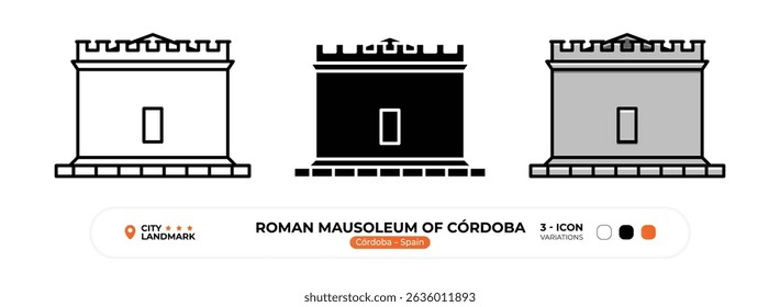 Roman Mausoleum of Córdoba Line Icon, Cordoba, Spain Landmark, Silhouette, Color Vector, Editable Stroke.
