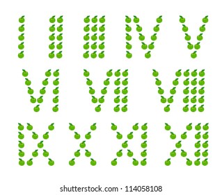 Roman number set, made from apple fruit, vector illustration