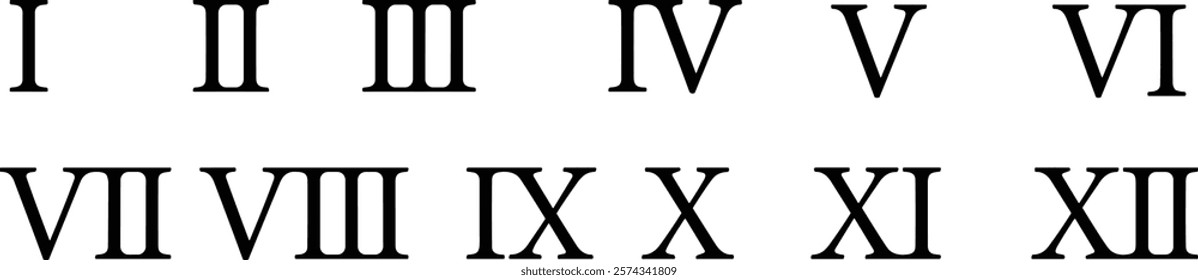 Roman numbers set. number from one to twelve. Vector illustration.