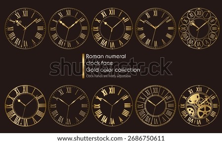 Roman Numeral Clock Face, Gold Color Collection