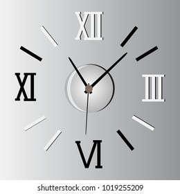 Roman numeral clock. Vector illustration elegant wall clock. Flat design.