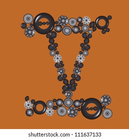 Roman numeral five from beads on brown background