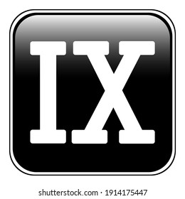 Roman numeral nine button on white background. Vector illustration.