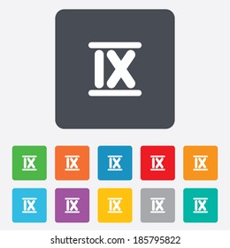 Roman numeral nine sign icon. Roman number nine symbol. Rounded squares 11 buttons. Vector