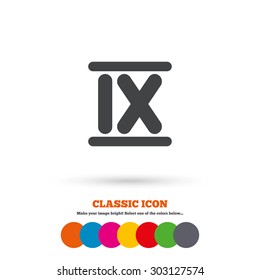 Roman numeral nine sign icon. Roman number nine symbol. Classic flat icon. Colored circles. Vector