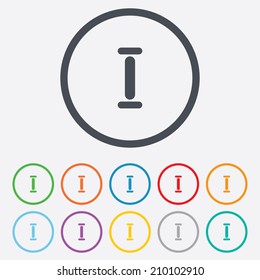 Roman numeral one sign icon. Roman number one symbol. Round circle buttons with frame. Vector
