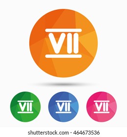 Roman numeral seven sign icon. Roman number seven symbol. Triangular low poly button with flat icon. Vector
