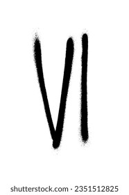 Roman numeral six painted with a black spray can on a white background. Vector illustration.