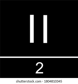 Roman numeral symbol two. Roman numeric character symbol, illustration design icon for calendar number or any calculation. With a black background