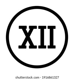 Roman numeral twelve button on white. Vector illustration.