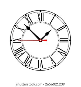 Vector de reloj de pared de número romano aislado sobre fondo blanco.