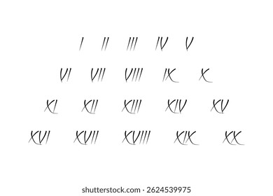 Roman Numerals 1 to 20 vector illustration.