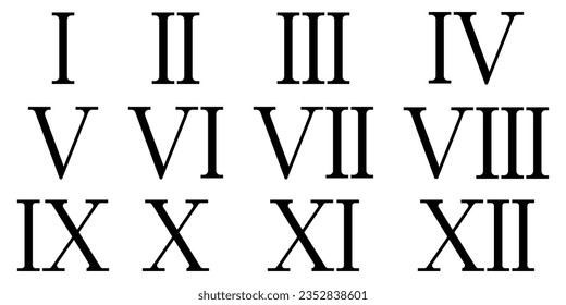 Roman numerals 1-12 set icon sign