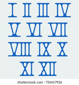 Roman Numerals Blue Numbers On Lined Stock Vector (Royalty Free ...