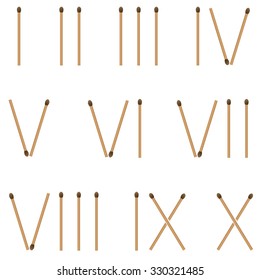 Roman numerals created by matches. Retro style, Vector illustration
