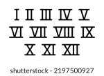 Roman numerals icon set. Roman ancient number font 1 to 12 vector illustration.