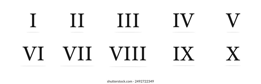 Roman numerals icons. Roman numbers from one to ten. Numbers 1-10. EPS 10