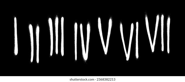 Roman numerals painted in white spray on a black background. Vector illustration. Set1