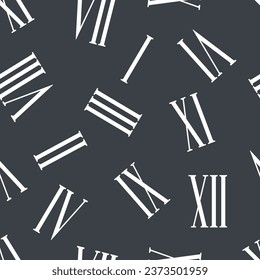 Roman numerals are scattered chaotically across the background, forming a seamless textile pattern. Black and white. Vector.