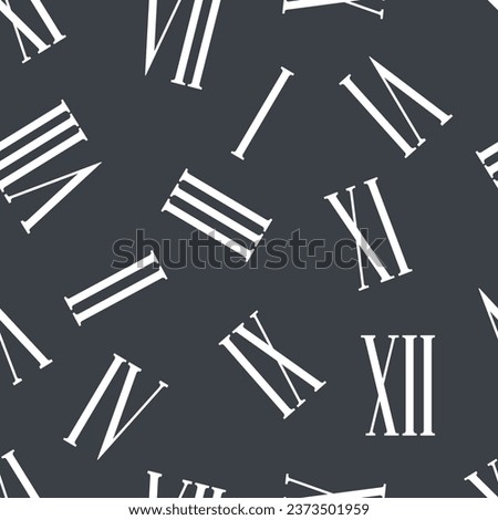 Roman numerals are scattered chaotically across the background, forming a seamless textile pattern. Black and white. Vector.