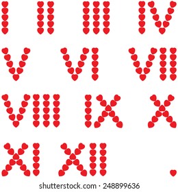 Roman numerals set are made of hearts.