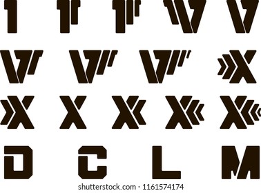 Roman numerals set. soft corners, black style