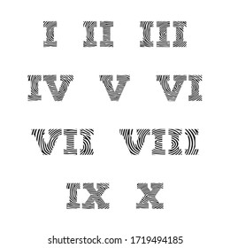 Roman numerals set. Vector illustration isolated on white background. Fingerprint Roman numerals set. Isolated thumbprint and fingerprint Roman numerals set icon. Premium quality vector symbol or Icon