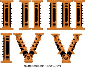 Roman numerals in steampunk style from one to five set.