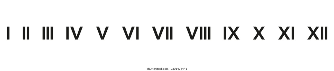 Roman numerals vector icon. Numbers from one to twelve. Vector illustration. EPS 10
