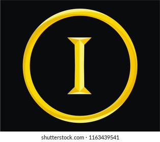 roman numerical number 1 type one in alphabet letter logo mark iconic design illustration for calendar number or any score count in circle badge military metal emblem with gold color