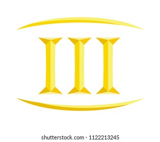 roman numerical number 3 type three in alphabet letter logo mark iconic design illustration for calender number or any count in badge military metal emblem with gold color