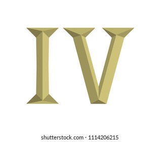 roman numerical number 4 type four in alphabet letter logo mark iconic design illustration for calender number or any count in badge military metal emblem with gold or copper color