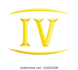 roman numerical number 4 type four in alphabet letter logo mark iconic design illustration for calender number or any count in badge military metal emblem with gold color