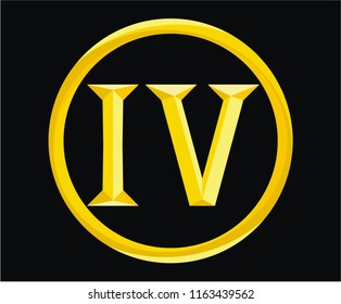 roman numerical number 4 type four in alphabet letter logo mark iconic design illustration for calendar number or any score count in circle badge military metal emblem with gold color